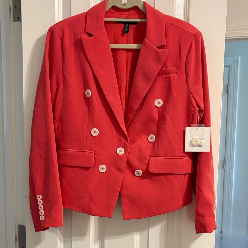 Ellen Tracy Vibrant Red Blazer with White Buttons